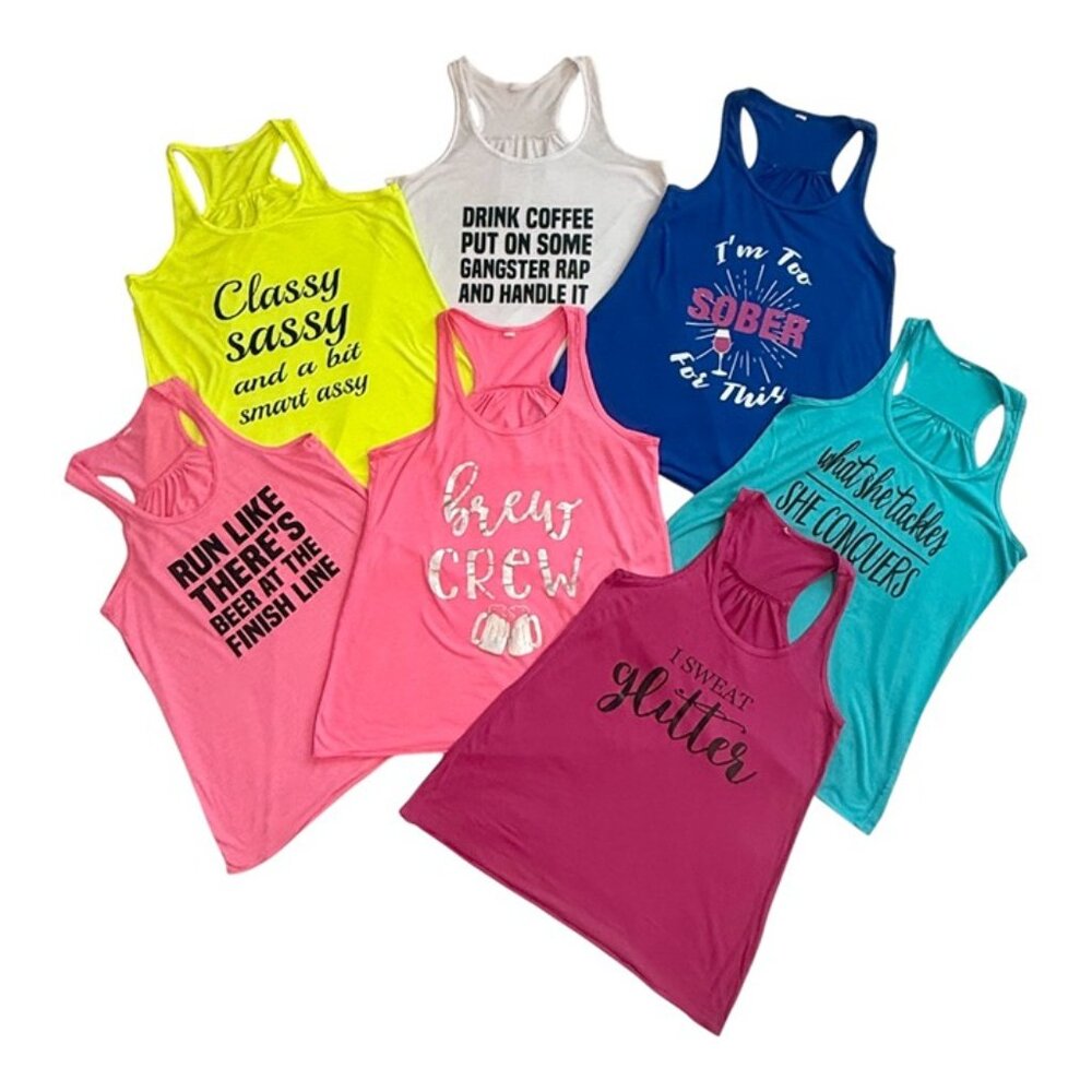 Bella Flowy Tanks, Lot of 7! Yellow/White/2 Blues/3 Pinks, Small, GUC!